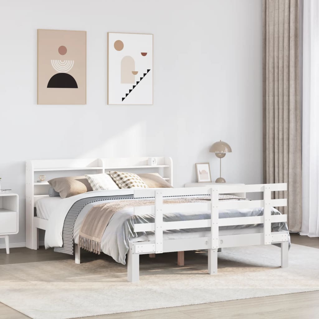 Sengeramme med hodegavl hvit 140x200 cm heltre furu