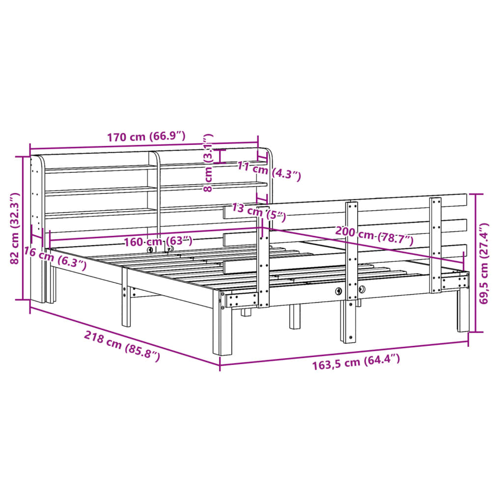 Sengeramme med hodegavl hvit 160x200 cm heltre furu