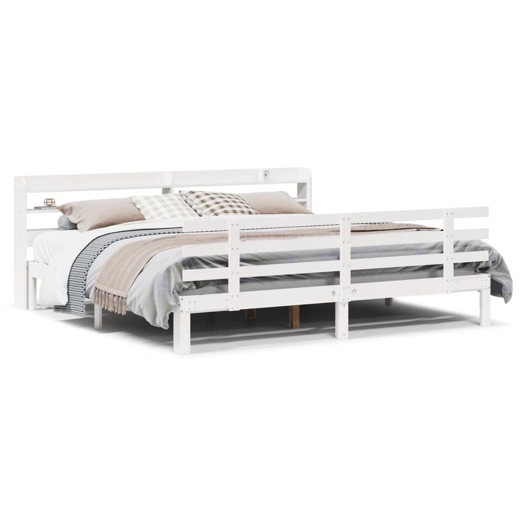 Sengeramme med hodegavl hvit 200x200 cm heltre furu