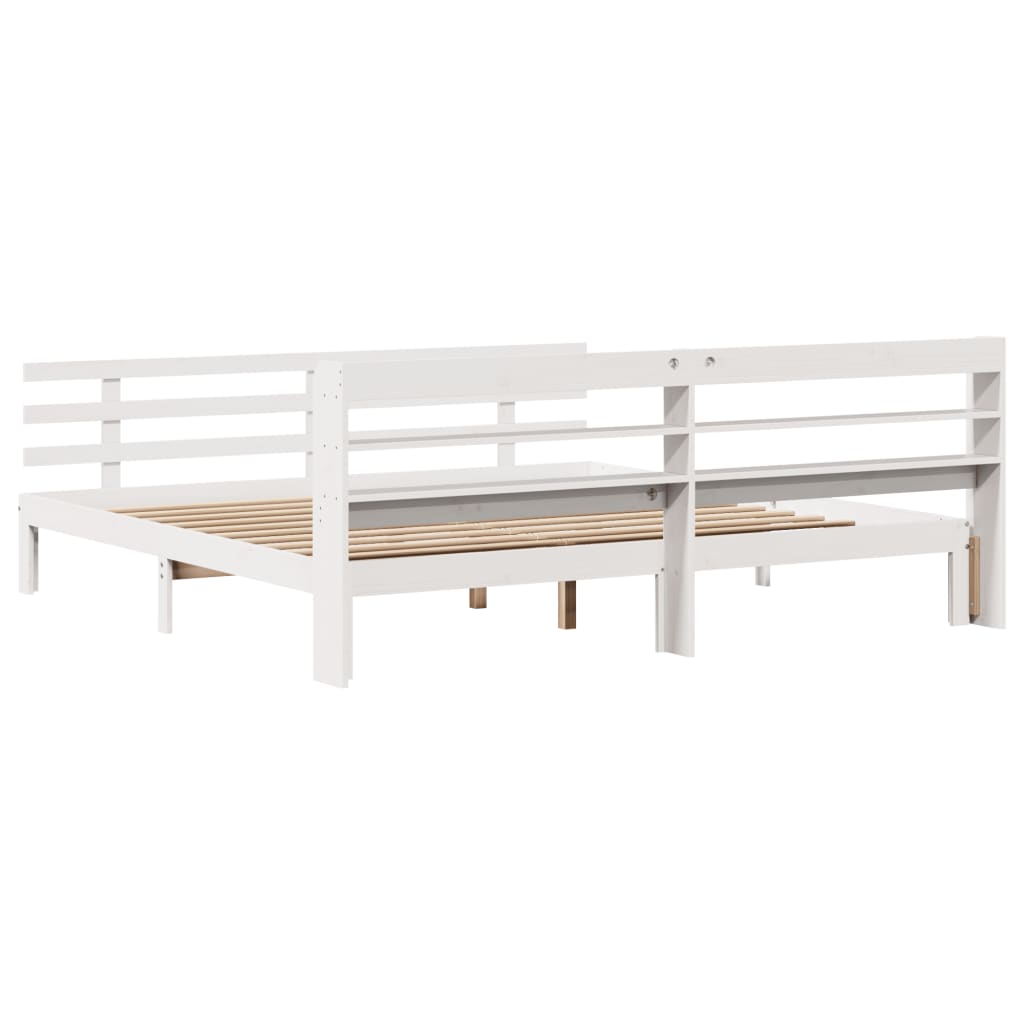 Sengeramme med hodegavl hvit 200x200 cm heltre furu