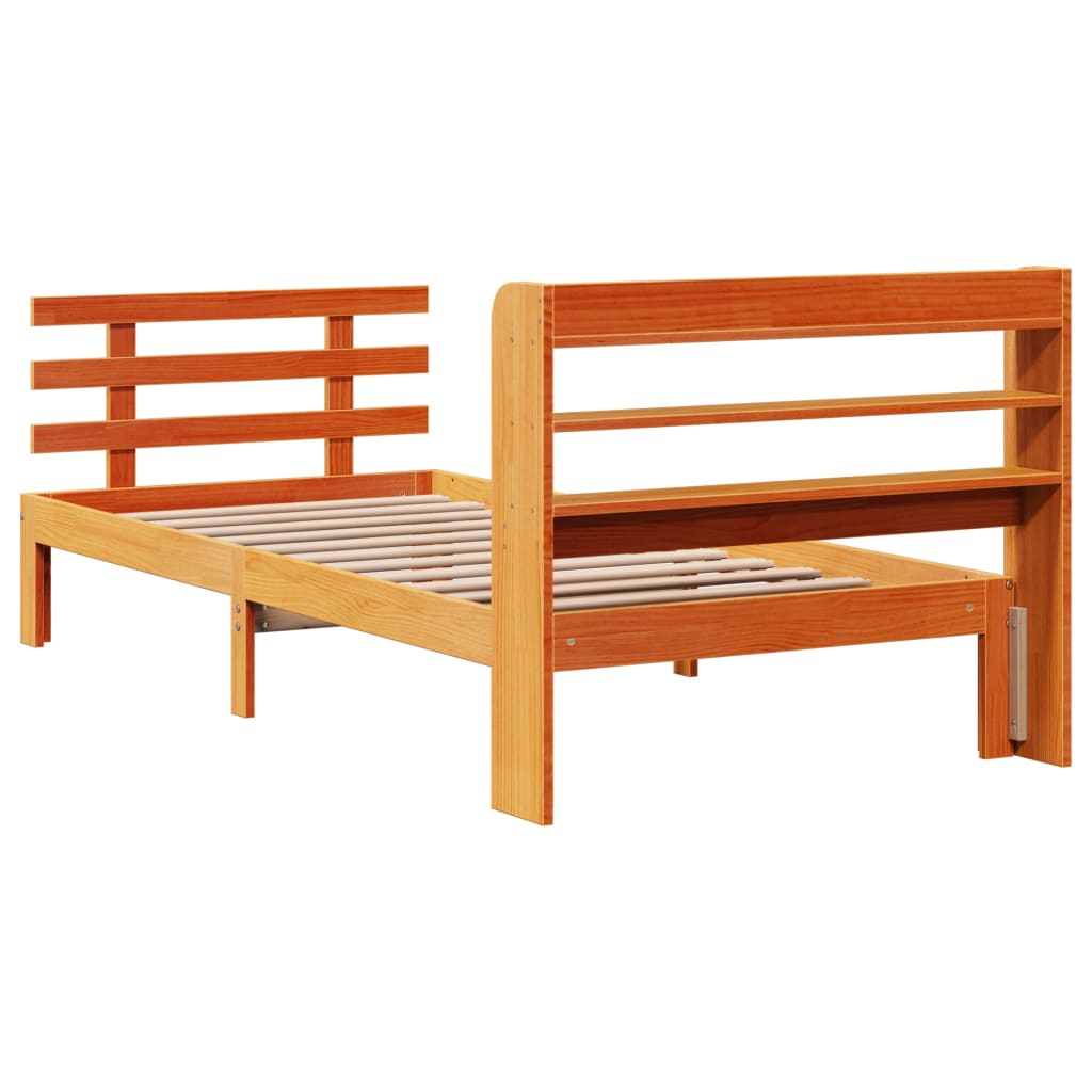 Sengeramme med hodegavl voksbrun 75x190 cm heltre furu