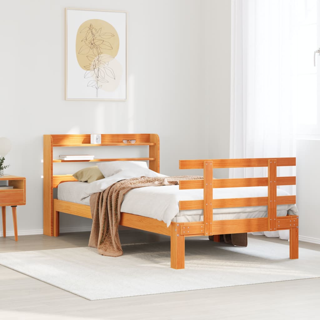 Sengeramme med hodegavl voksbrun 75x190 cm heltre furu