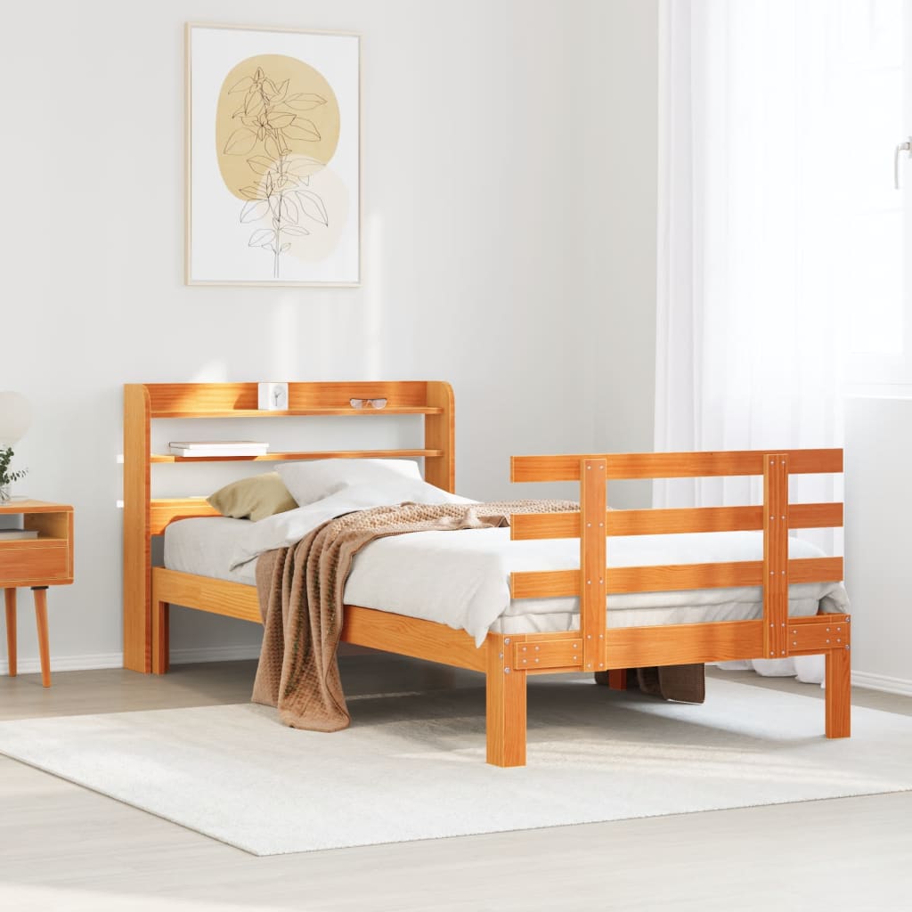 Sengeramme med hodegavl voksbrun 100x200 cm heltre furu