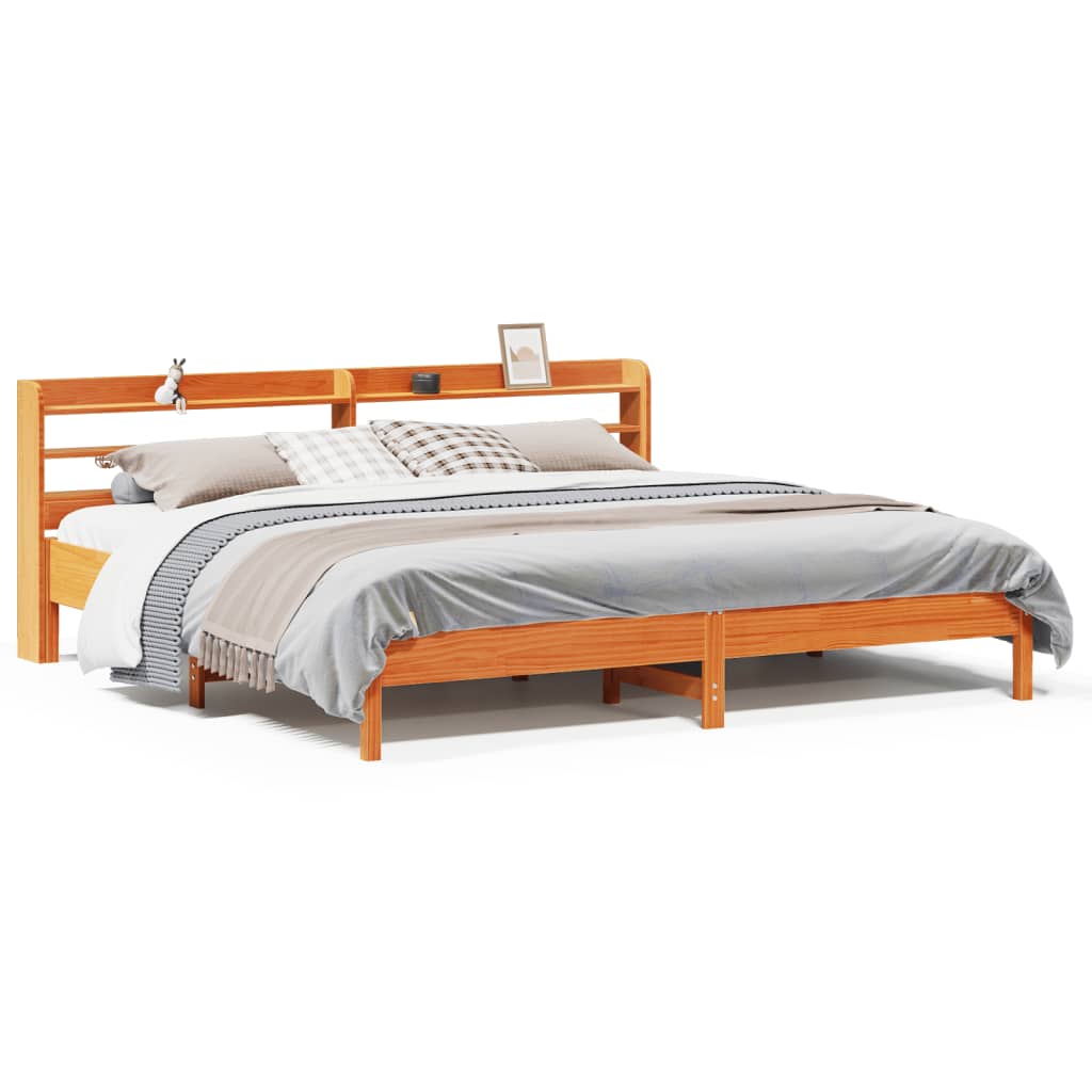 Sengeramme uten madrass voksbrun 200x200 cm heltre furu