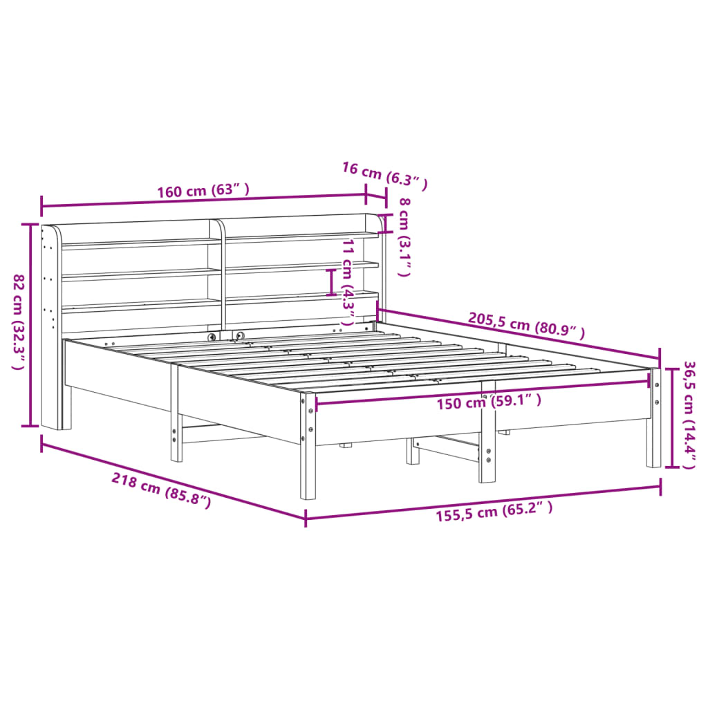 Sengeramme uten madrass brun 150x200 cm heltre furu