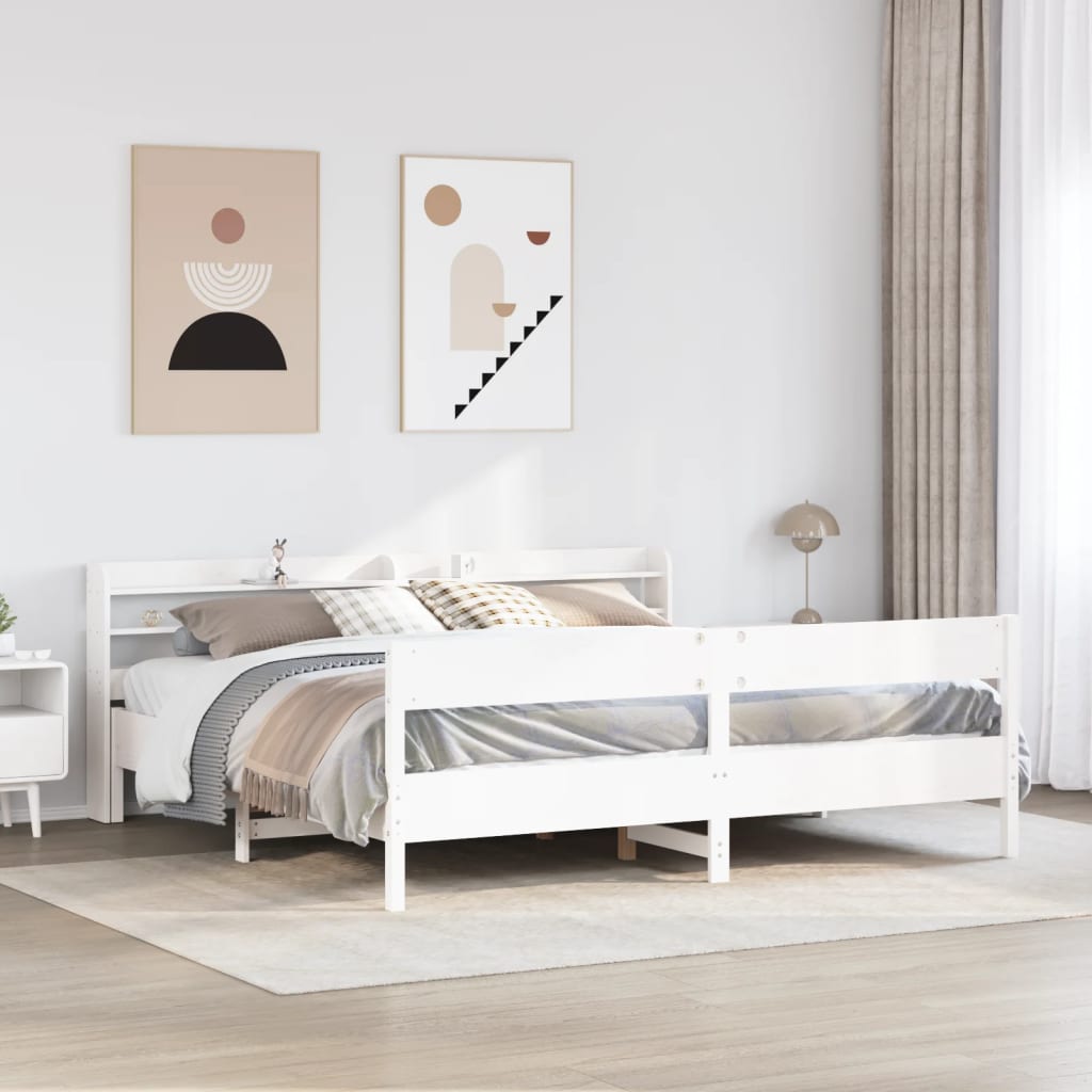 Sengeramme med madrass hvit 200x200 cm heltre furu