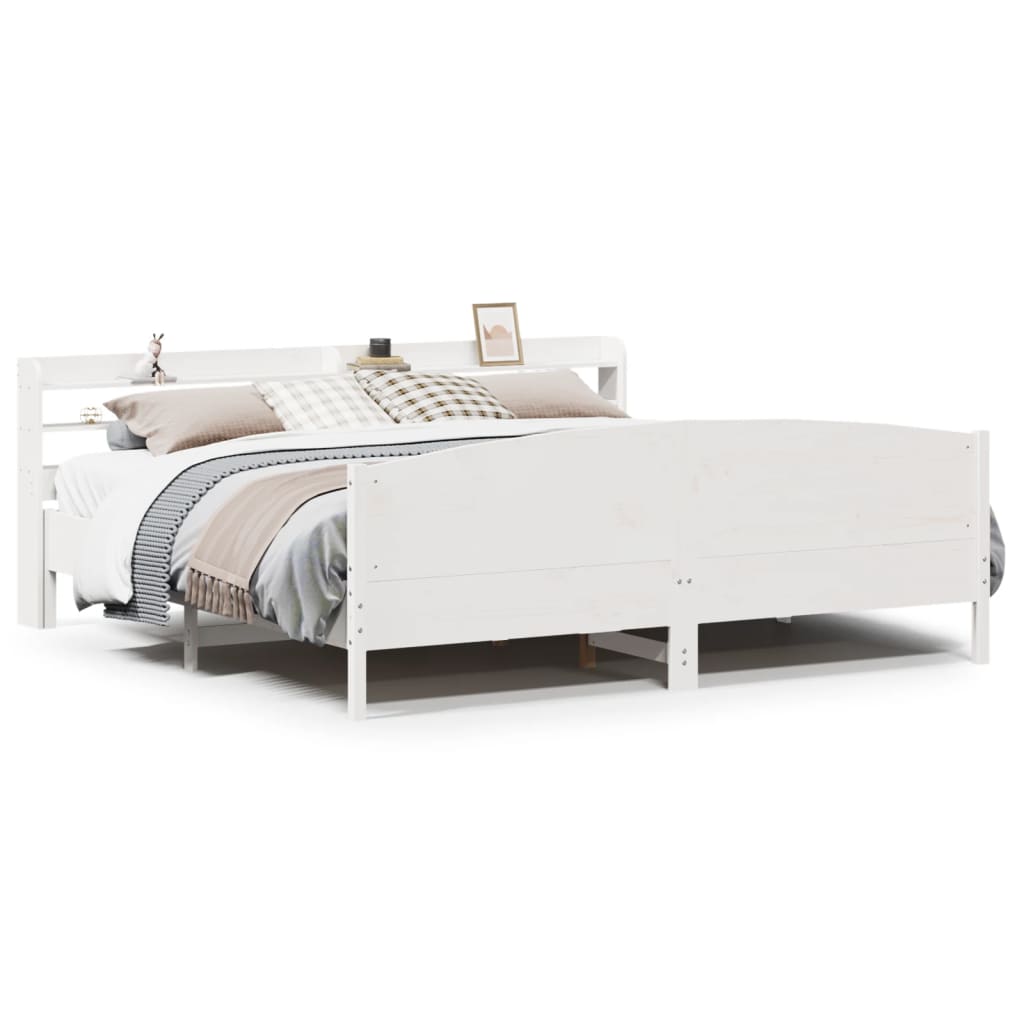 Sengeramme med madrass hvit 200x200 cm heltre furu