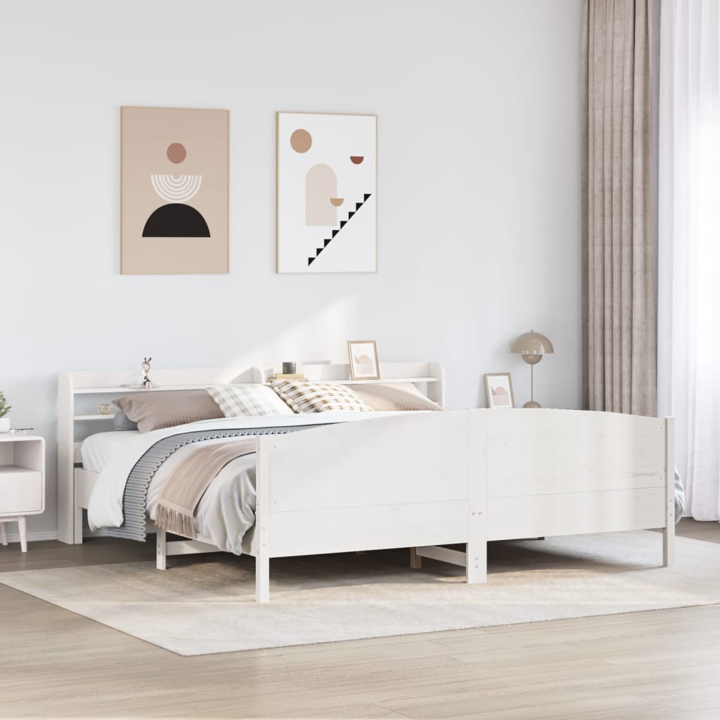 Sengeramme med madrass hvit 200x200 cm heltre furu