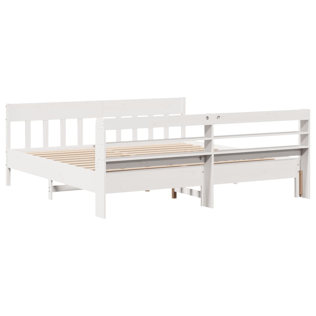 Sengeramme med madrass hvit 200x200 cm heltre furu
