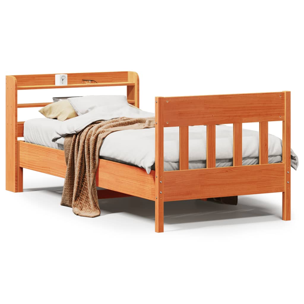 Sengeramme uten madrass voksbrun 75x190 cm heltre furu