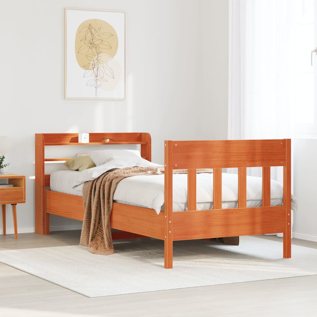 Sengeramme uten madrass voksbrun 75x190 cm heltre furu