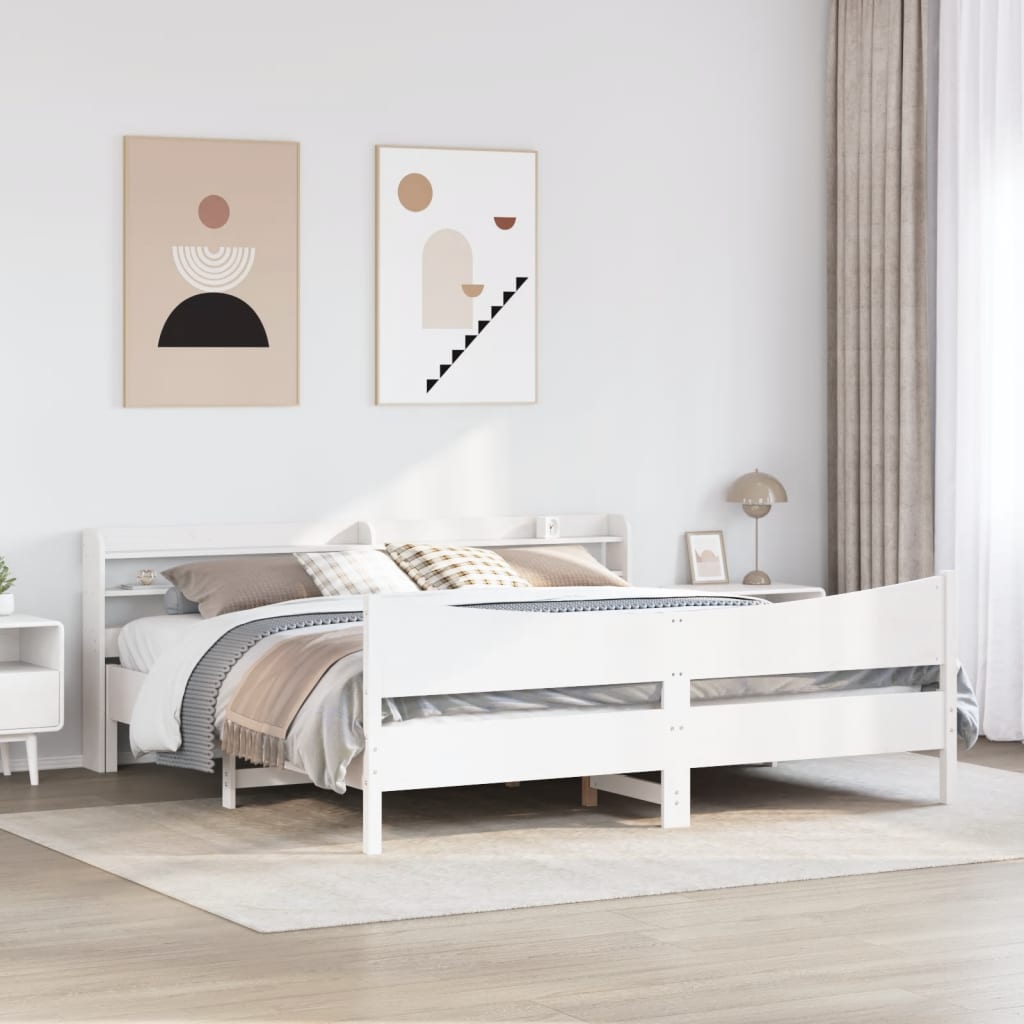 Sengeramme med hodegavl hvit 200x200 cm heltre furu