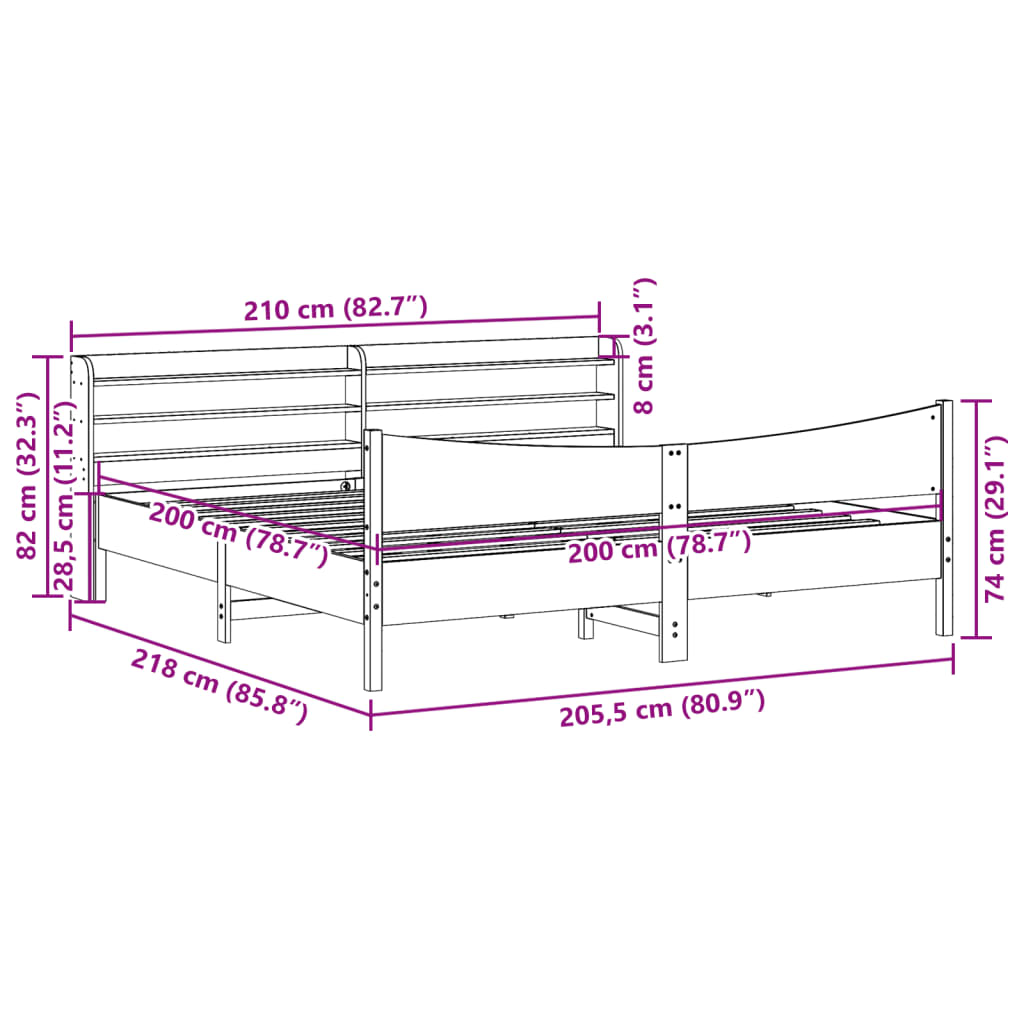 Sengeramme med hodegavl hvit 200x200 cm heltre furu