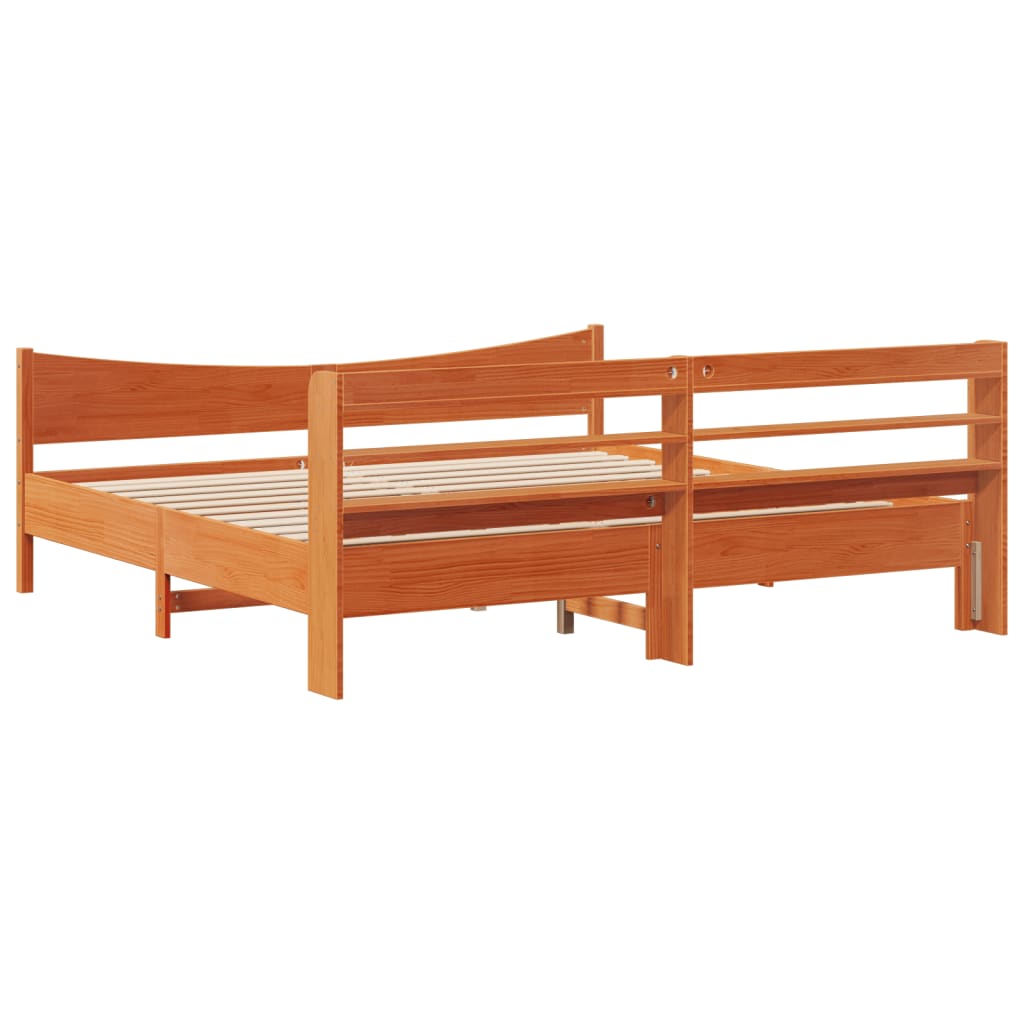 Sengeramme med hodegavl voksbrun 200x200 cm heltre furu