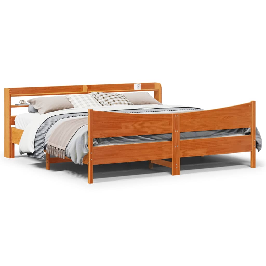 Sengeramme med hodegavl voksbrun 200x200 cm heltre furu