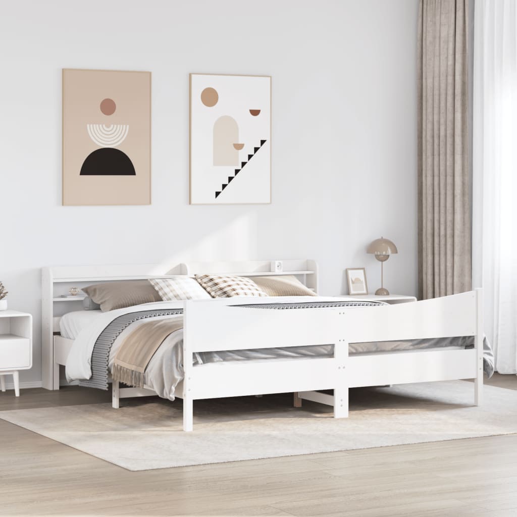 Sengeramme med hodegavl hvit 180x200 cm heltre furu