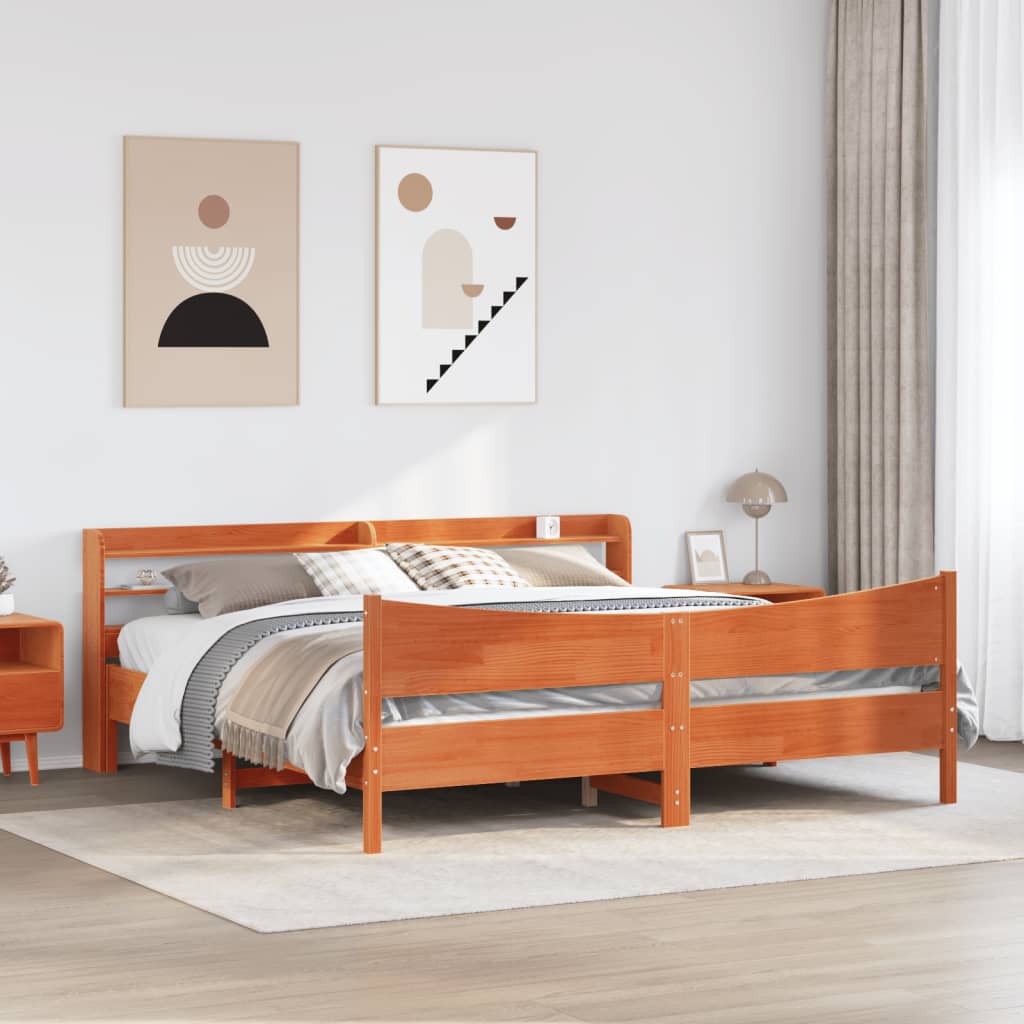 Sengeramme med hodegavl voksbrun 180x200 cm heltre furu