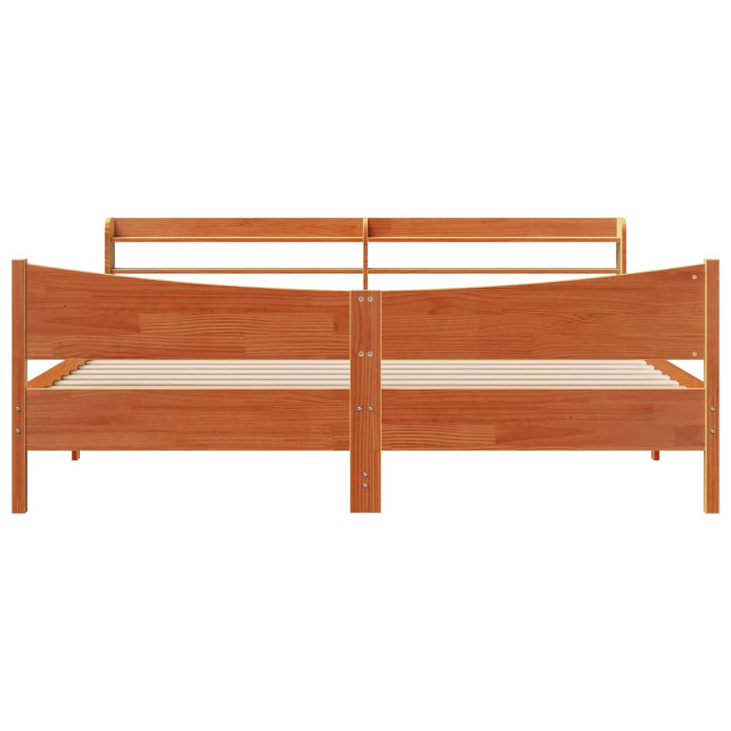Sengeramme med hodegavl voksbrun 180x200 cm heltre furu