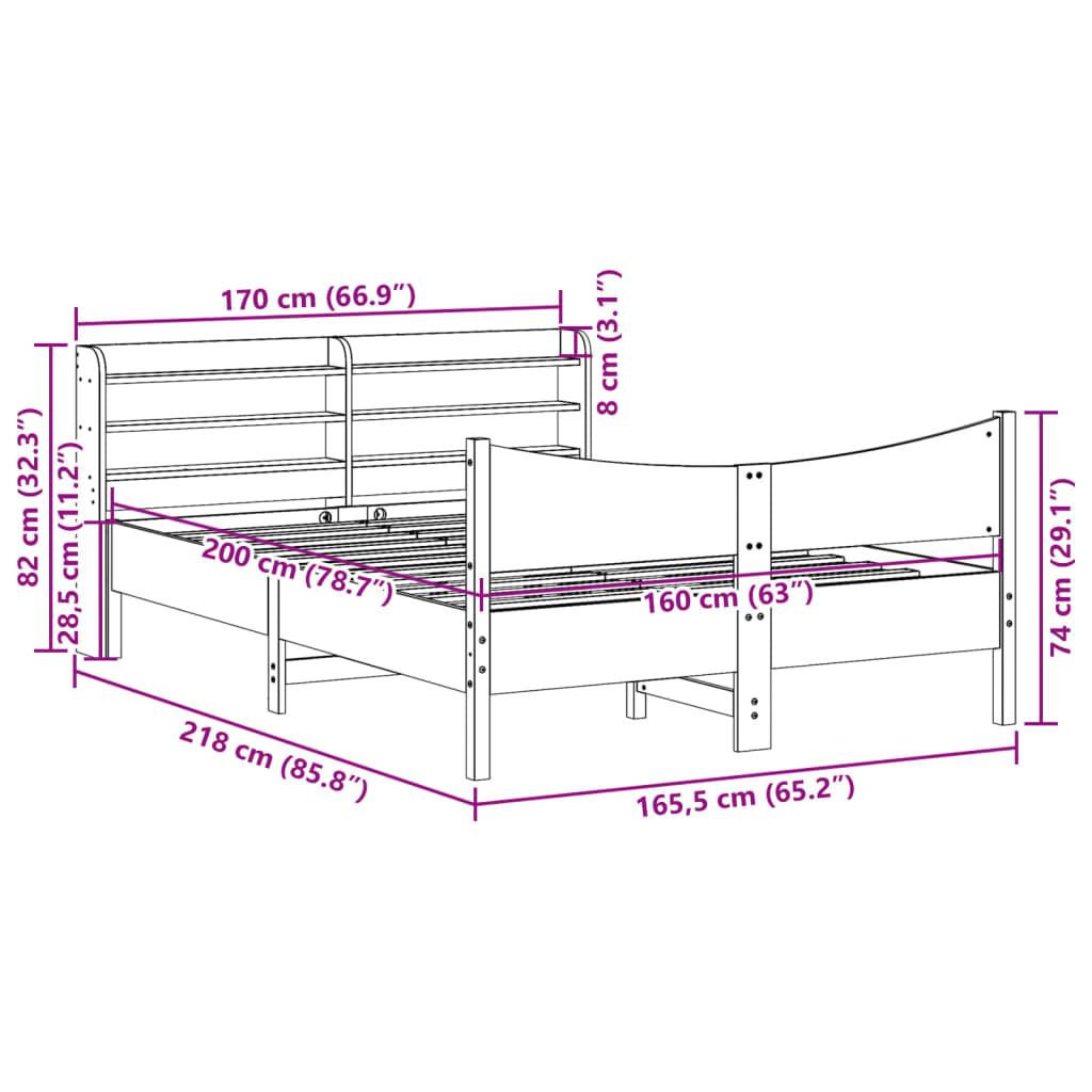 Sengeramme med hodegavl hvit 160x200 cm heltre furu