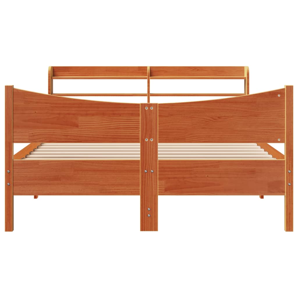 Sengeramme med hodegavl voksbrun 160x200 cm heltre furu