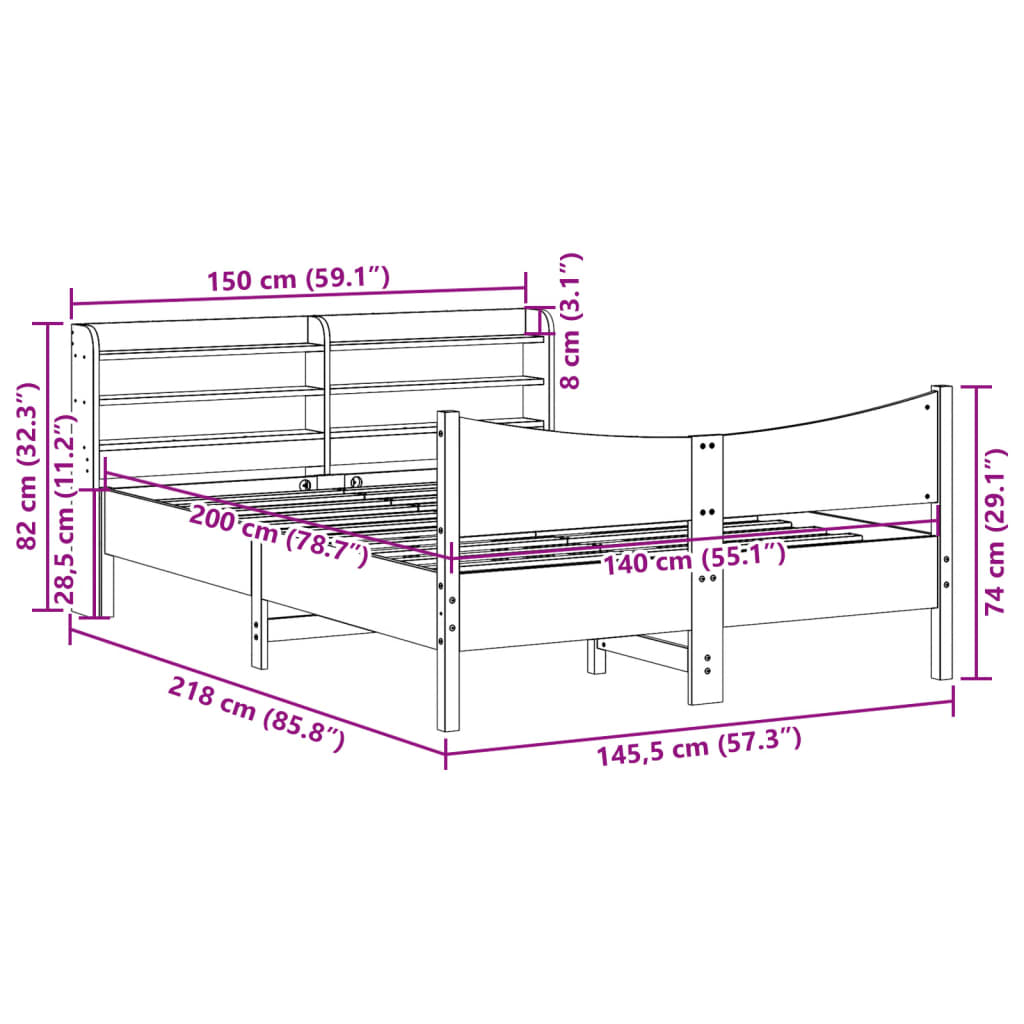 Sengeramme med hodegavl hvit 140x200 cm heltre furu