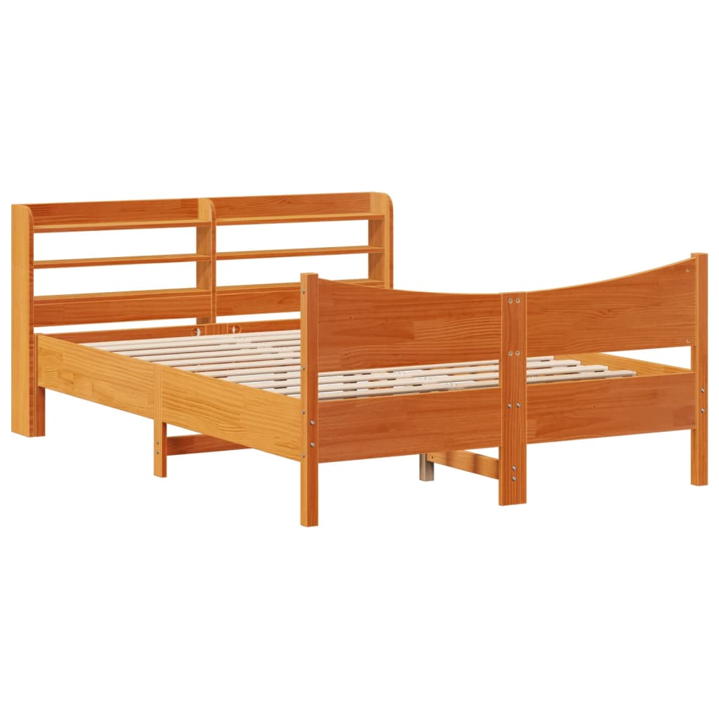 Sengeramme med hodegavl voksbrun 140x190 cm heltre furu