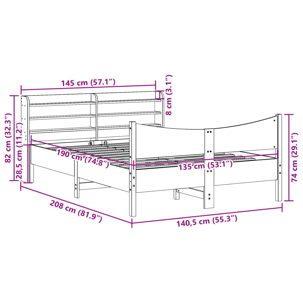 Sengeramme med hodegavl 135x190 cm heltre furu