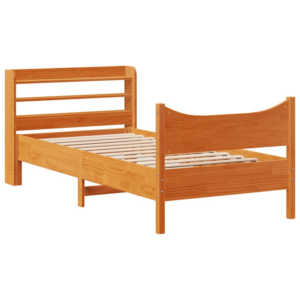 Sengeramme med hodegavl voksbrun 75x190 cm heltre furu