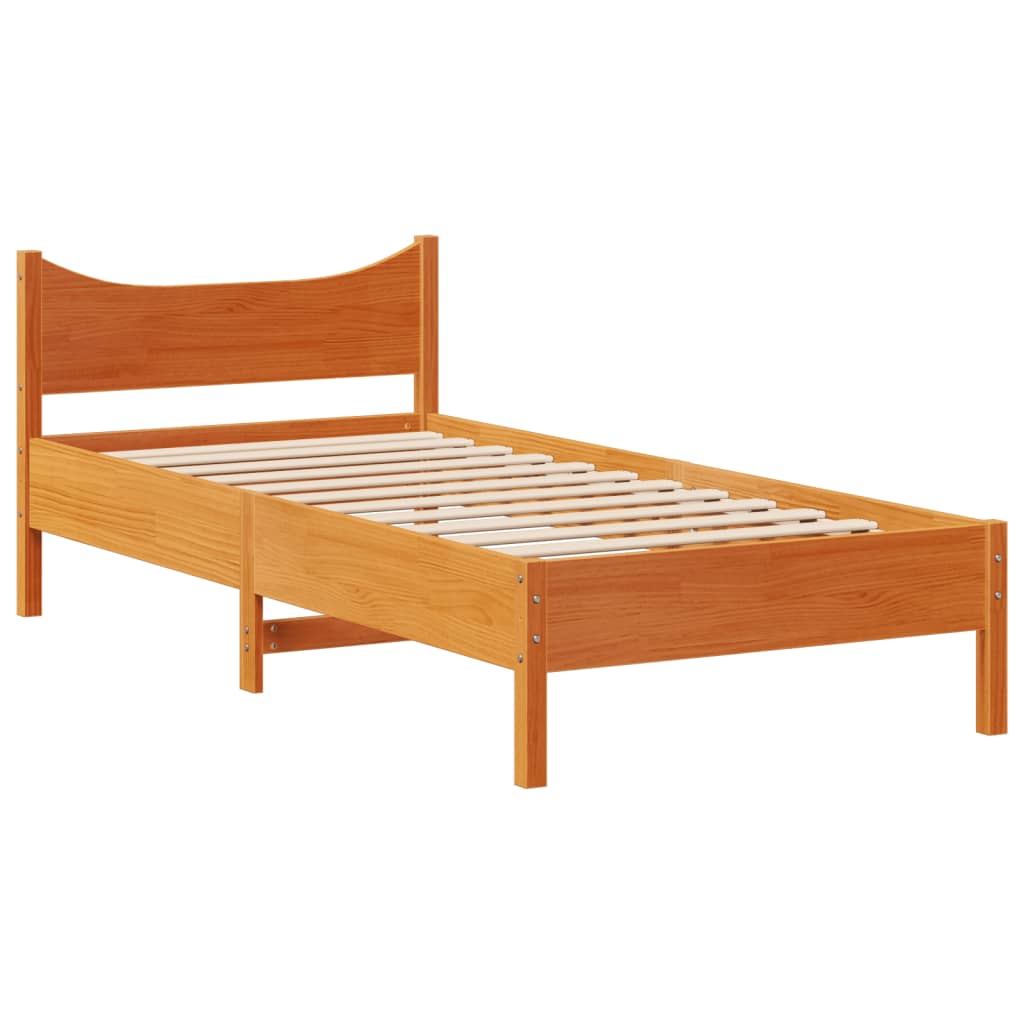 Sengeramme med hodegavl voksbrun 75x190 cm heltre furu