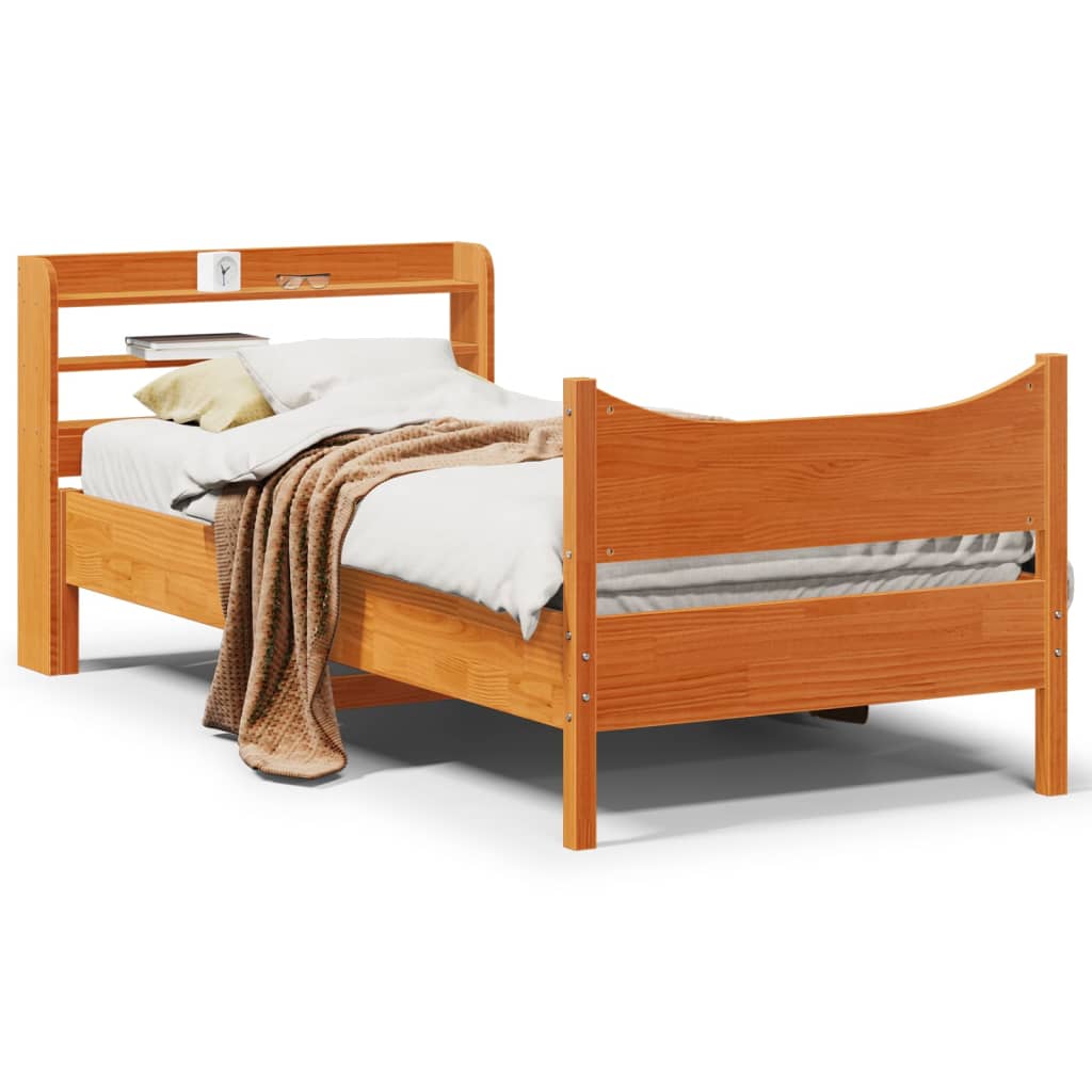 Sengeramme med hodegavl voksbrun 75x190 cm heltre furu