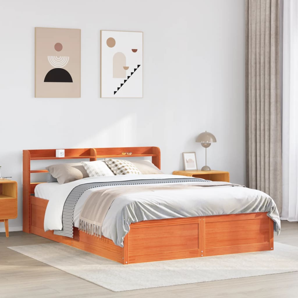 Sengeramme med hodegavl voksbrun 150x200 cm heltre furu