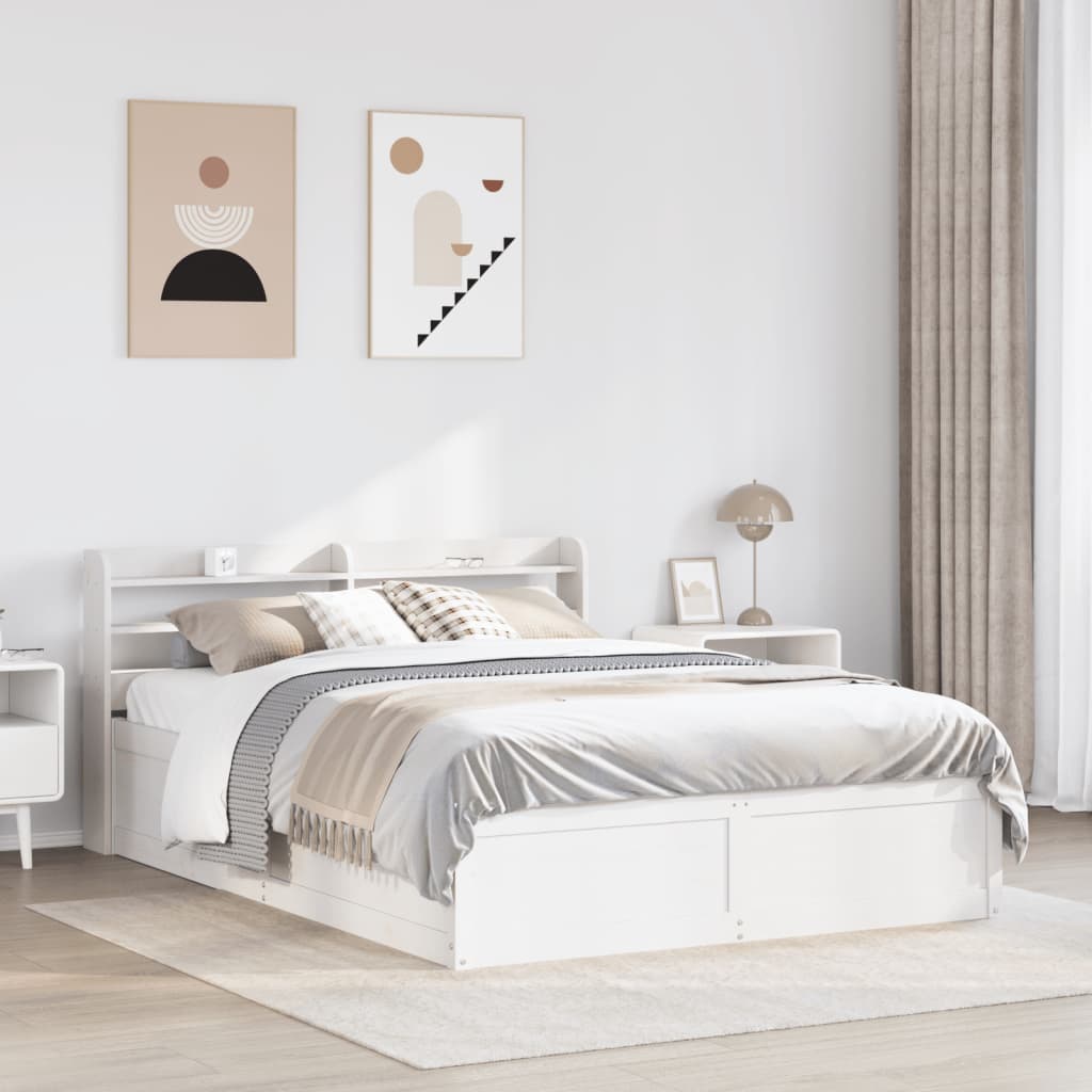 Sengeramme med hodegavl hvit 140x190 cm heltre furu