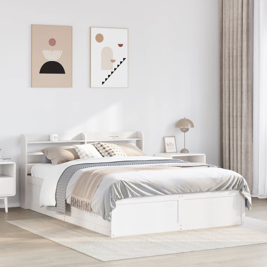 Sengeramme med hodegavl hvit 135x190 cm heltre furu