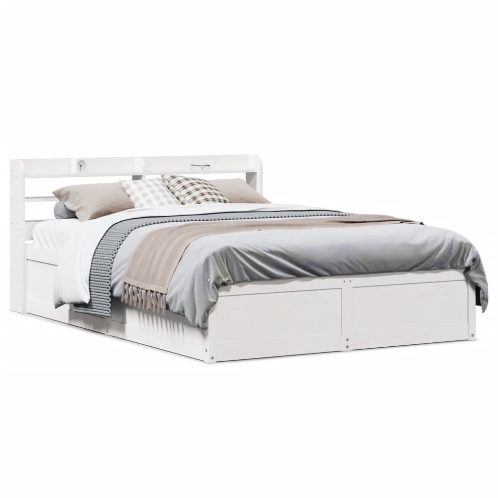 Sengeramme med hodegavl hvit 135x190 cm heltre furu
