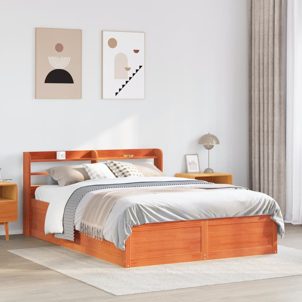 Sengeramme med hodegavl voksbrun 120x190 cm heltre furu