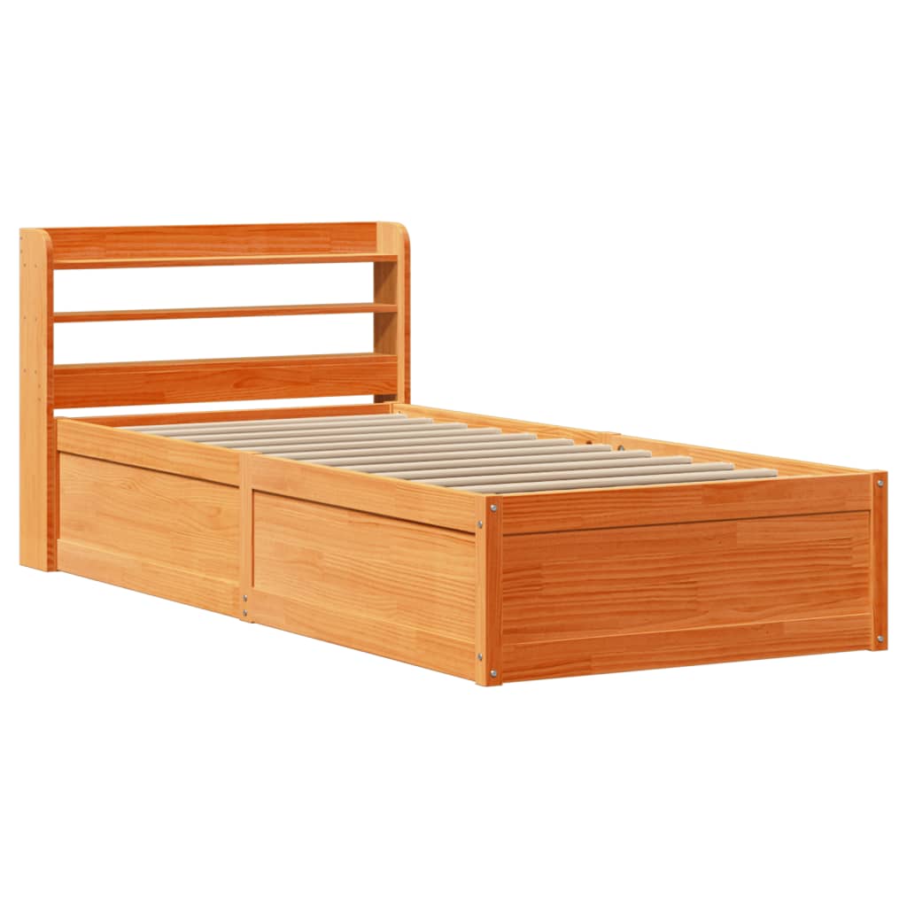 Sengeramme med hodegavl voksbrun 75x190 cm heltre furu