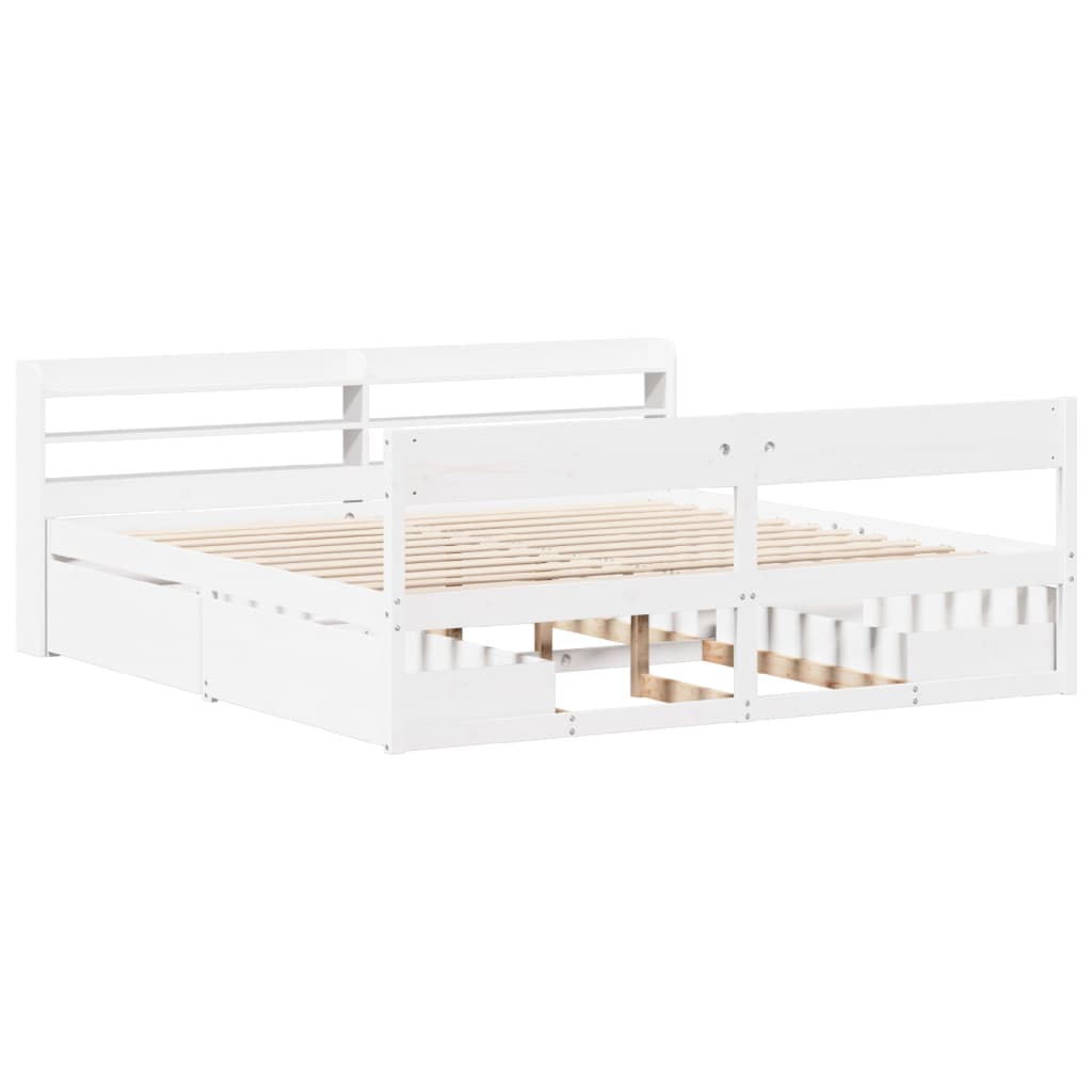 Sengeramme med madrass hvit 200x200 cm heltre furu