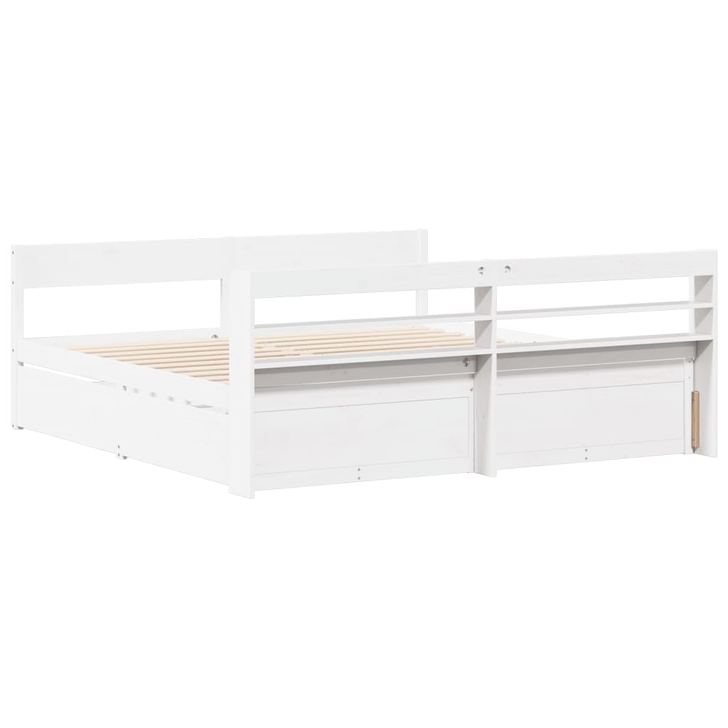 Sengeramme med madrass hvit 200x200 cm heltre furu