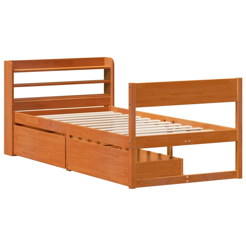Sengeramme uten madrass voksbrun 75x190 cm heltre furu
