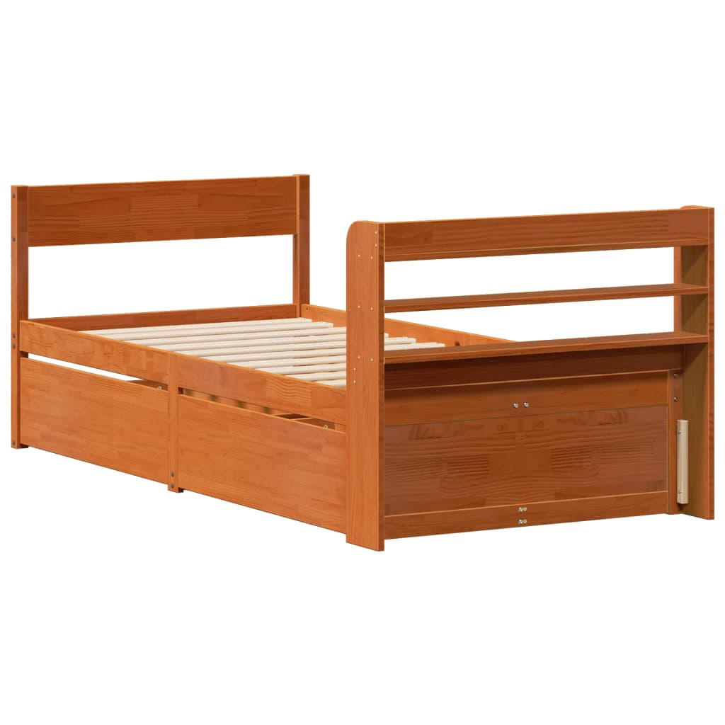Sengeramme uten madrass voksbrun 75x190 cm heltre furu