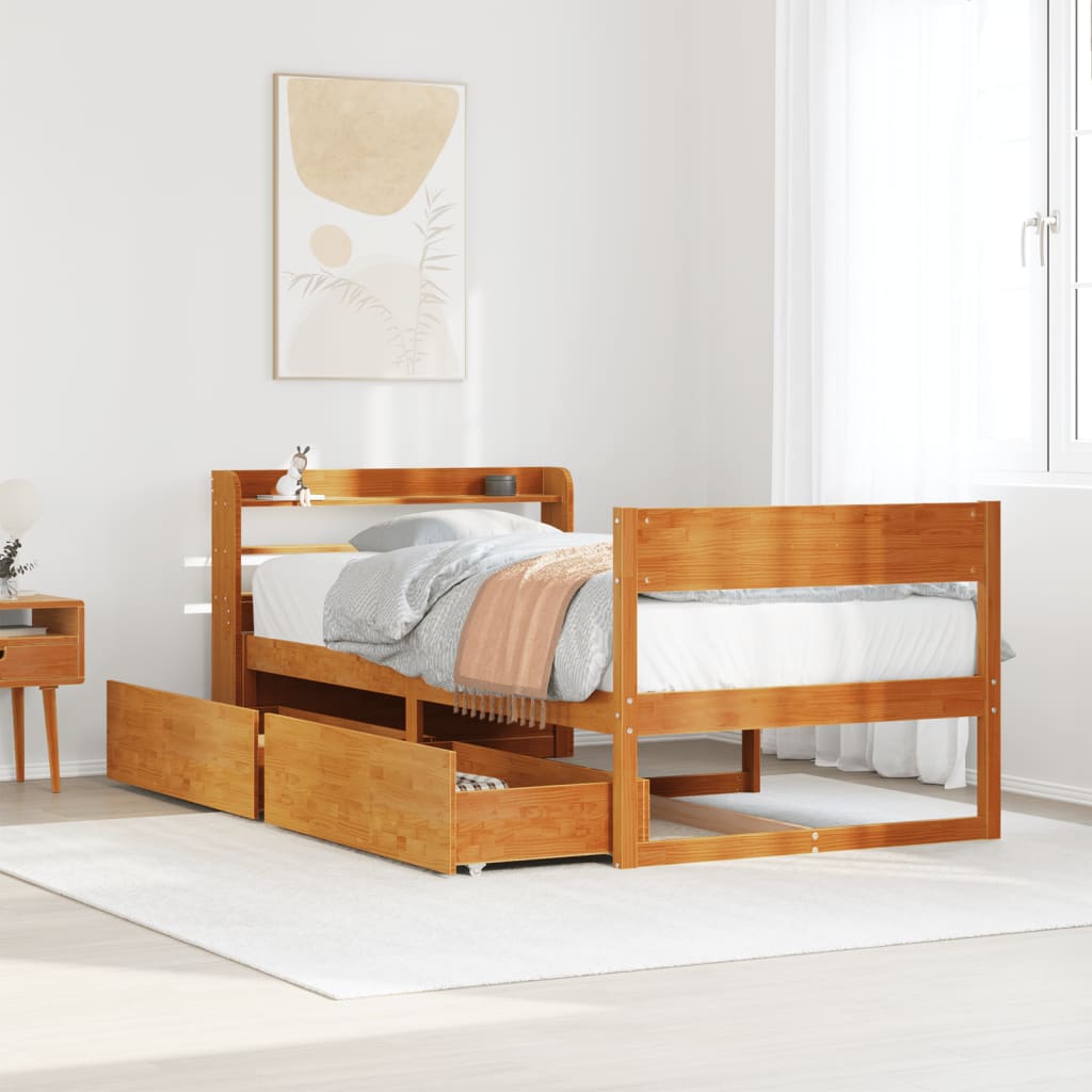 Sengeramme uten madrass voksbrun 75x190 cm heltre furu