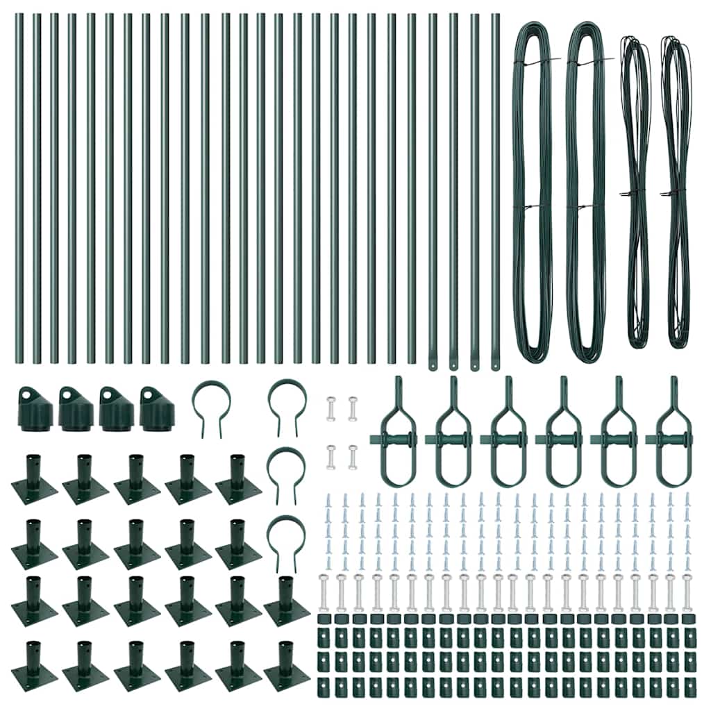 Fence Post med betongfot 26 stk. Grønn Pulverlakkert stål