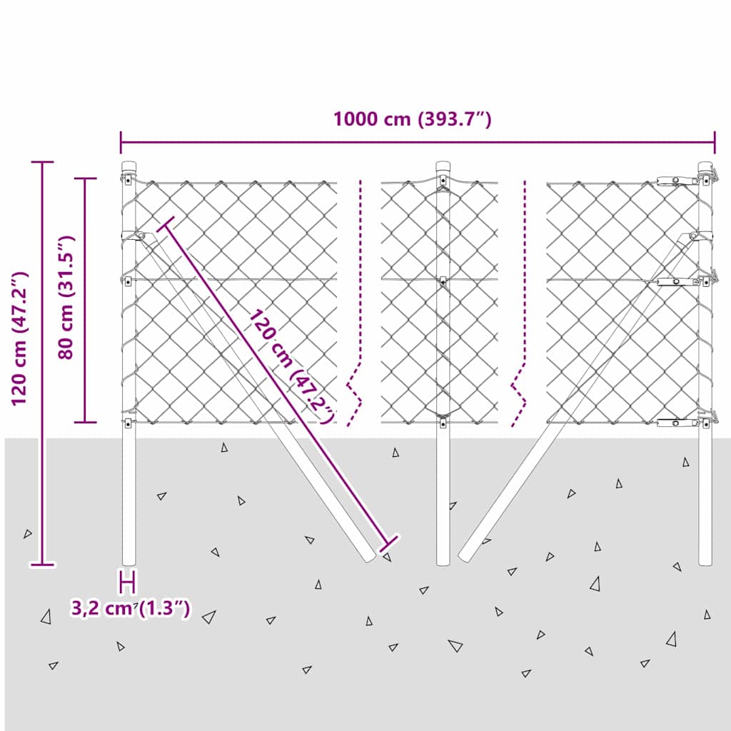 Gjerdepåle Grå 10 x 0,8 m (60 x 60 mm nett) Stål og PVC