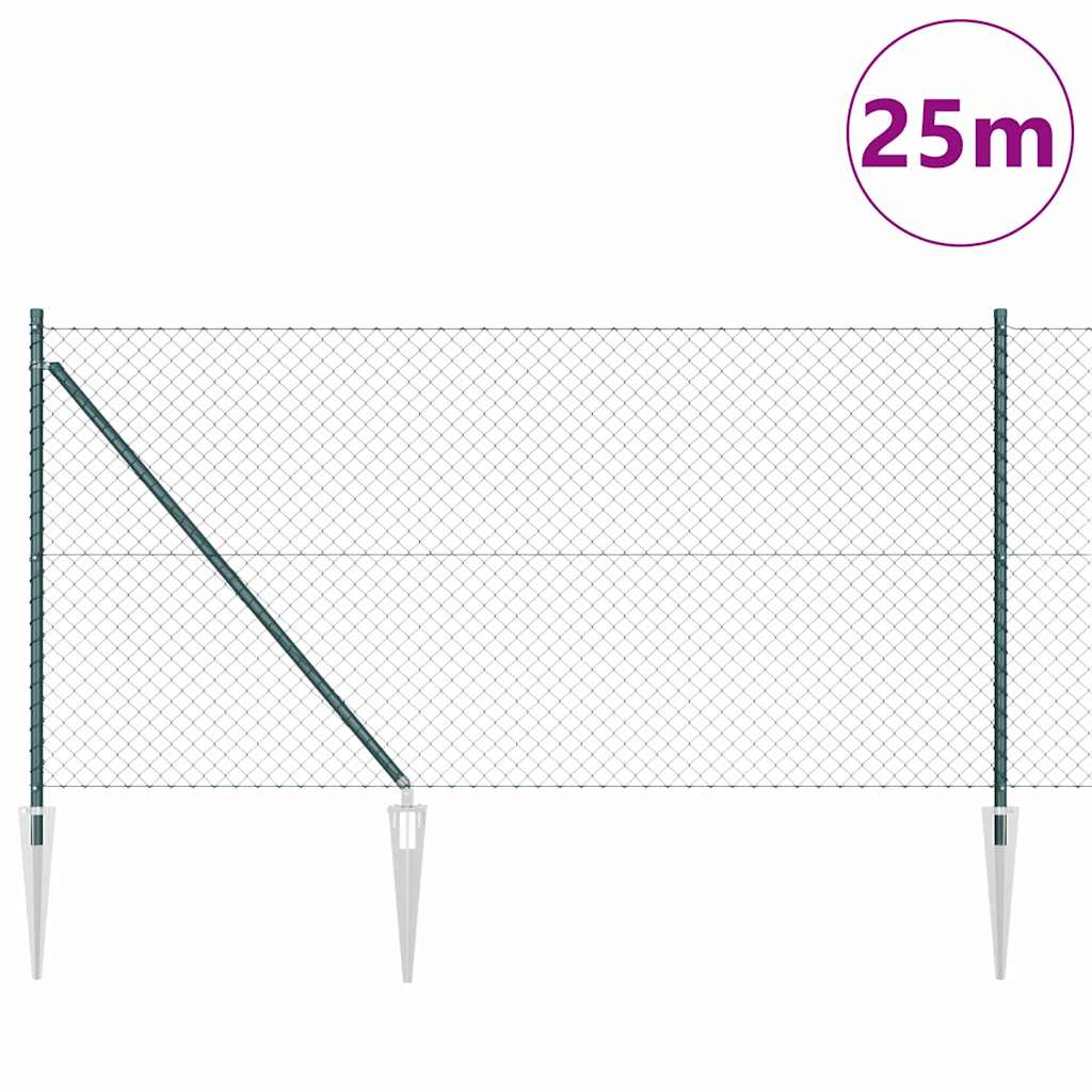 Kjedefence med topper 25 x 1 m PVC-belagt stål Grønn Mesh