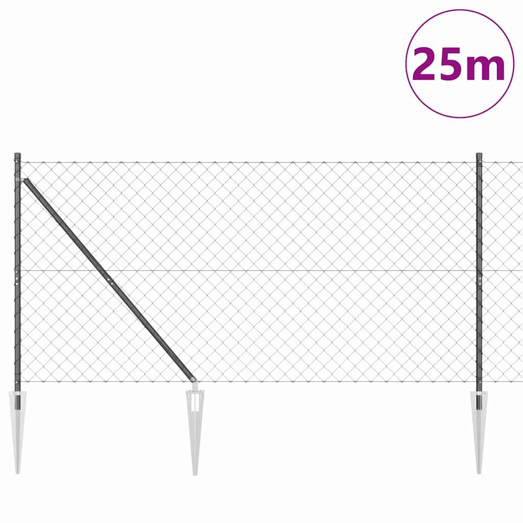 Kjedefence med topper 25 x 1,2 m PVC-belagt stål Grå Mesh