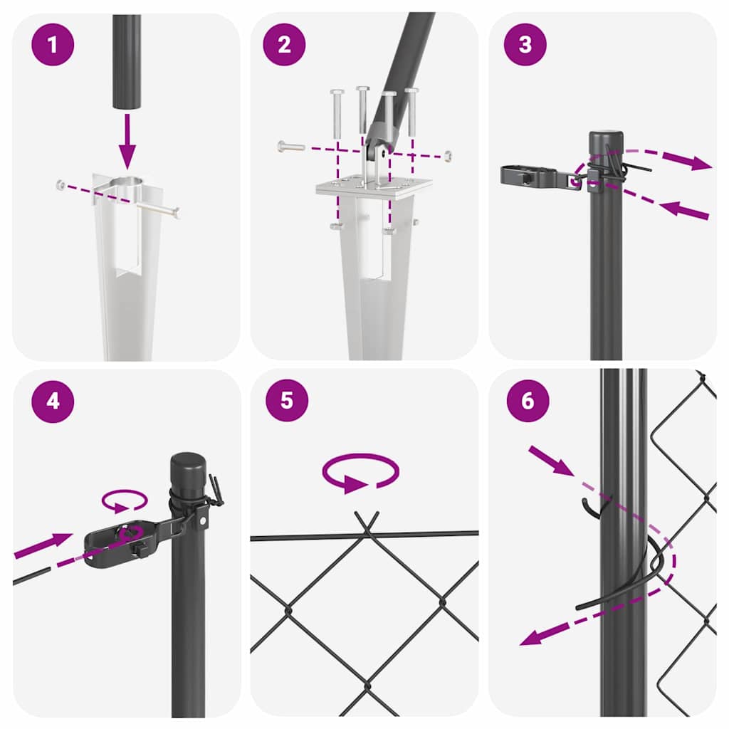 Kjedefence med topper 25 x 1,6 m PVC-belagt stål Grå Mesh