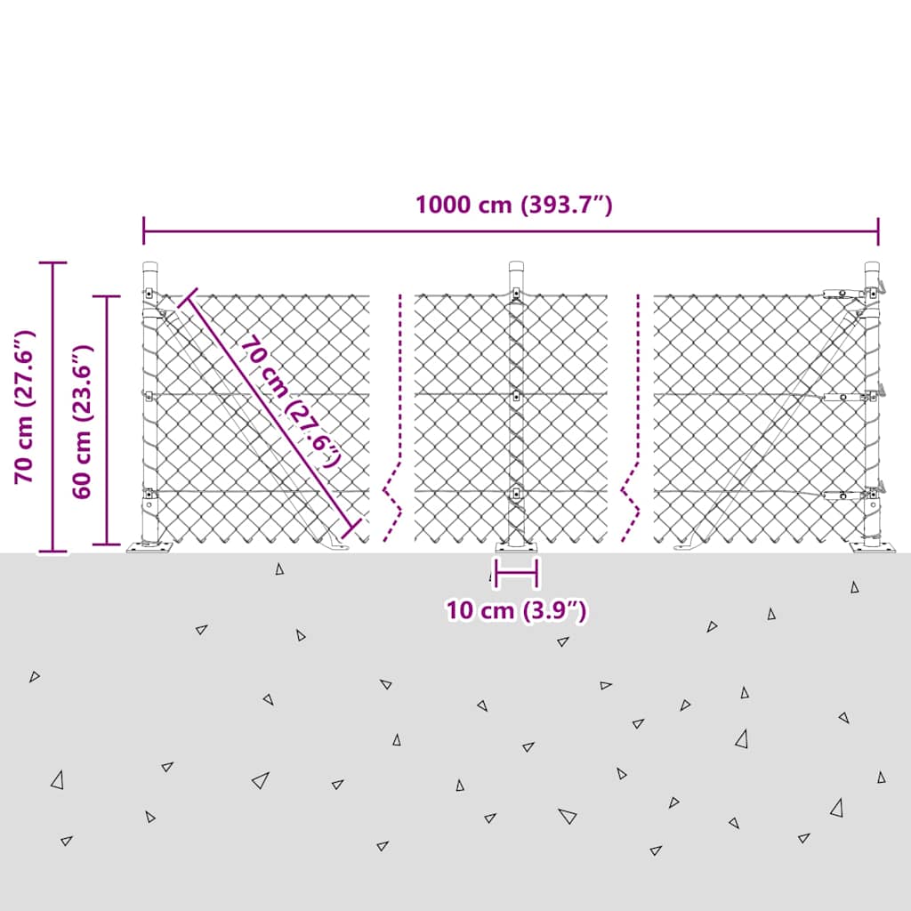 Kjedegjerde med betongbase 10 x 0,6 m PVC-belagt stål Grønn