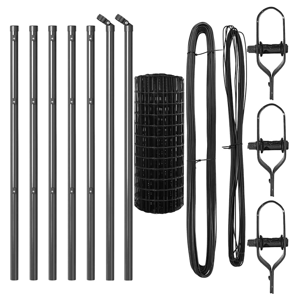 Gjerde med stolpe Grå 0,8 x 10 m Stål og PVC