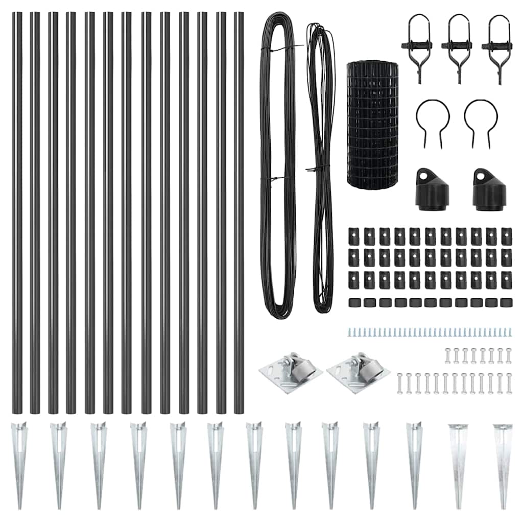 Gjerde med stolpe Grå 1 x 25 m Stål vidaXL