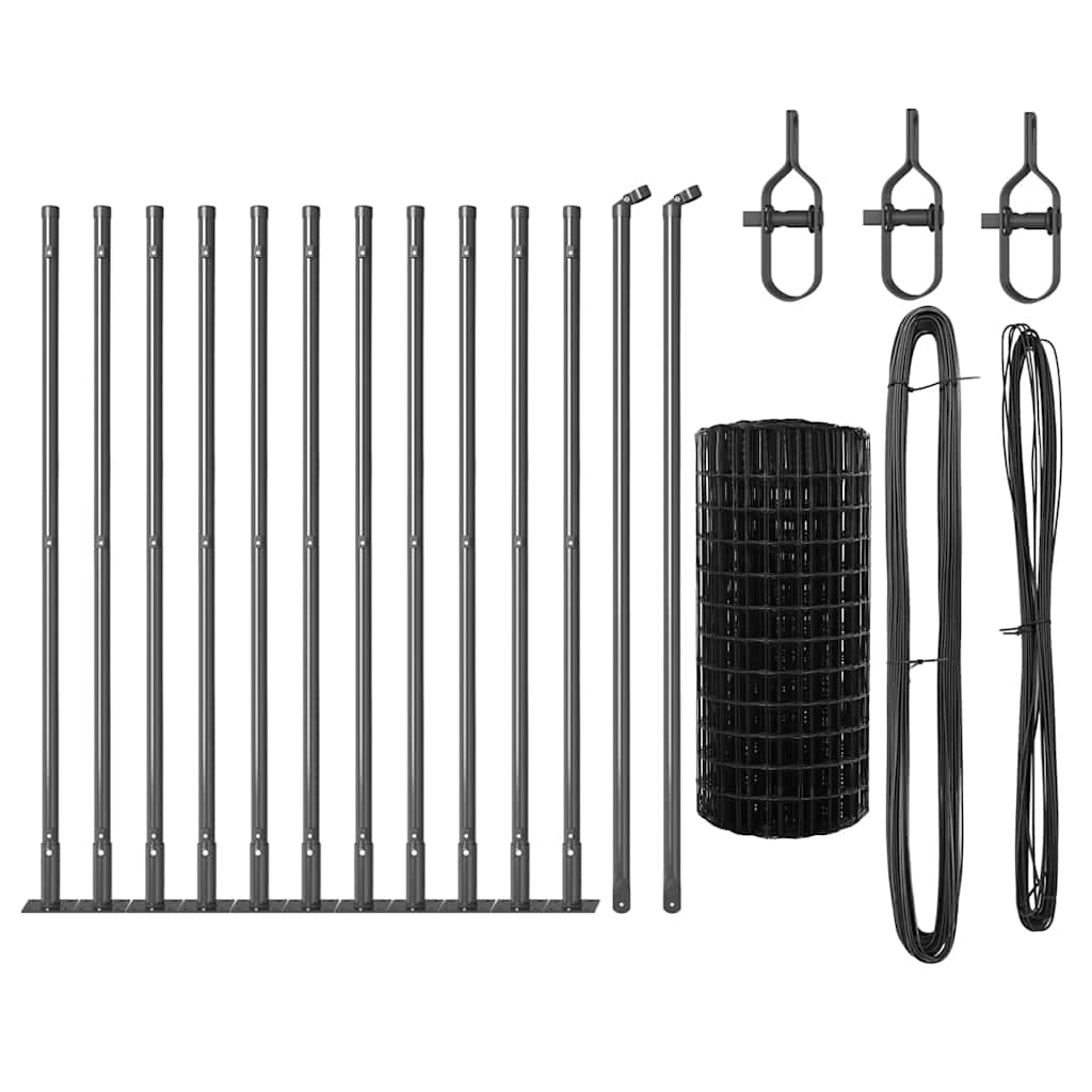 Gjerde med stolpe Grå 0,4 x 25 m Stål og PVC vidaXL
